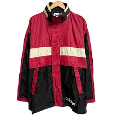 adidas アディダス ナイロンジャケット フード付き 裏地メッシュ ロゴプリント フルジップ ポケット付き マルチカラー 赤×白×黒 Lサイズ No.H559