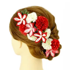 髪飾り 成人式 振袖 袴 ２点セット 赤 白 大人 かんざし 簪 卒業式 フォーマル 結婚式 花飾り つまみ細工 ちりめん 手作り W68 W304-235 髪飾り 赤 n973　WSi