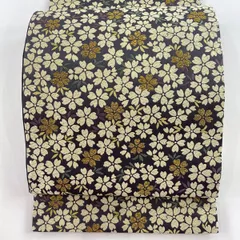 【美品】 袋帯 名品 桜 金糸 唐織 灰紫 六通 正絹 【中古】