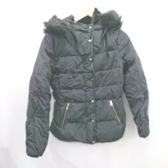 ◇ ⊇ ZARA　ZARA basic フード　ファー付　キレイ系　高級感 長袖 ダウンジャケット サイズL ネイビー系 レディース E  【1503060007297】