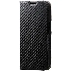 【新品・2営業日で発送】ELECOM エレコム iPhone 14／iPhone 13用レザーケース 手帳型 UltraSlim 薄型 磁石付き カーボン調(ブラック) ／ PM-A22APLFUCB