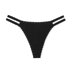 VICTORIA'S SECRET ヴィクトリア シークレット PINK ウィンク コットン ストラップ ソング パンティー Tバック ショーツ ピュア ブラック 黒 ビクトリアシークレット ヴィクシー 最新 未開封新品