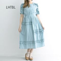 【merlot plus】レースフリルデザイン半袖ワンピース ライトブルー