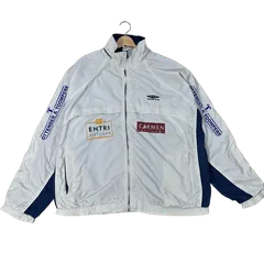 90’s UMBRO/90年代 アンブロ ナイロンジャケット ライトアウター フロントバックプリント 企業ロゴプリント ワンポイント刺繡 オーバーサイズ ビッグシルエット CHINA製 メンズ XXL ホワイトグレー/ネイビー