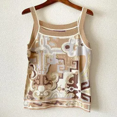 #snc レオナール LEONARD キャミソール  タンクトップ M ベージュ系 ニット シルク混  スパンコール ビーズ レディース [840401]のサムネイル