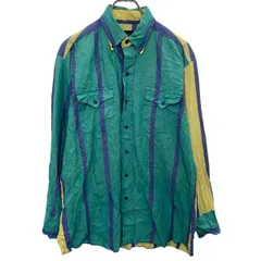 長袖 ストライプシャツ 16 L～ グリーン イエロー ブルー ボタンダウン 胸ポケット カジュアルシャツ 古着卸 アメリカ仕入 a704-5066