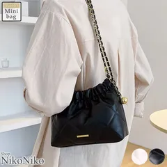 ショップにこにこ 巾着バッグ キルティング ショルダー ミニバッグ ドロスト チェーン ポーチバッグ フェイクレザー 【即納】 鞄 バッグ  ハンドバッグ  PU 高見え レディース 韓国 Y2Kファッション 韓国ストリート 流行り