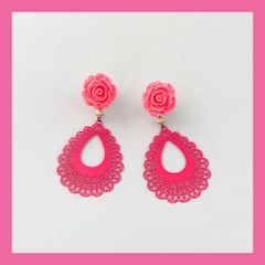 ピンク薔薇×スカシパーツピアスorイヤリング(cr-50)／フラメンコ・ダンス・パーティー・舞台衣装小物