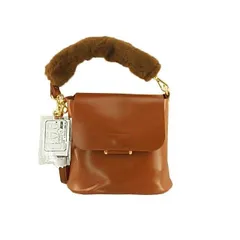 エコファーハンドルカバー付き 3WAY ショルダーバッグ ハンドバッグ オールシーズン使える キャメル