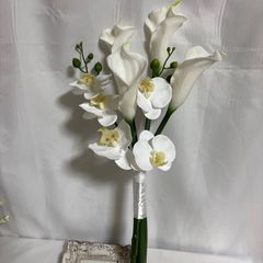 特別価格】コチョウランのウェディングブーケ＆ブートニア 結婚式 前