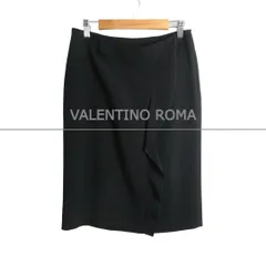 VALENTINO ROMA ヴァレンティノローマ タイトスカート フリル 膝丈 ストレッチ レーヨン×アセテート ブラック サイズ43/6 レディースのサムネイル