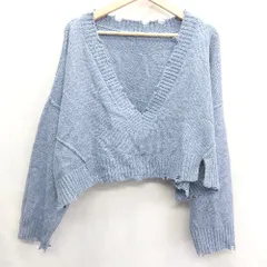 ◇ ⊇ 179/WG イチナナキュウ/ダブルジー ダメージ加工 長袖 ショートニットトップス サイズM ブルー レディース E  【1409100063240】のサムネイル