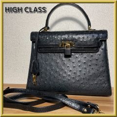 ク*ラ様 high-class オーストリッチレザー ブラック ハンドバッグ　2 HIGH CLASS ハイクラス オーストリッチ 2WAY レザーバッグ