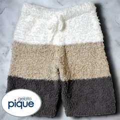 gelato pique ジェラートピケ ジェラピケ UNISEX ジェラートブロックボーダー ハーフパンツ ショーツ ルームウェア パジャマ 部屋着 PUNP215092 S-M レディース 普段使い タウンユース カジュアル もこもこ ふわふわ ベージュ系