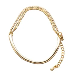 【ゴールド×ワンサイズ】[Cream dot. クリームドット公式] ブレスレット レディース  金属アレルギー ニッケルフリー ミックスチェーン ビジュー カーブメタル 艶 大人 上品 のサムネイル
