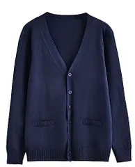 ネイビー_L [OKJCON] カーディガン レディース ニット vネック カジュアル ビジネス 秋冬 無地 おしゃれ 大きいサイズ (ネイビー, L)