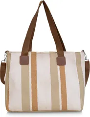 MT's SHOP トートバッグ ショルダー レディース ストライプ柄 A4収納 コットンリネン 綿麻 カジュアル 斜めがけ 手提げ 通勤 SH415(オフホワイト)