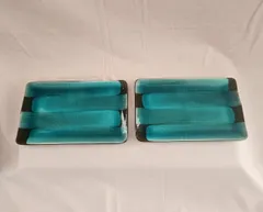 陶器プレート　ブルーグラデーション２枚組