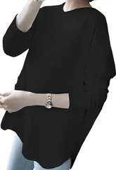 L_プラムブラック [エンプティオ] スリット シンプル シャツ レディース トップス オシャレ 涼しい ロングシャツ 薄手 長袖シャツ 丸首 ゆるtシャツ 白シャツ オーバー 無地 ヨガウェア ヨガ 長袖tシャツ ヨガtシャツ uネック ティーシャツ フィッ