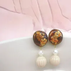 ピアス レジン べっこう シンプル　ブラウン　ゴールド　シェル　揺れる
