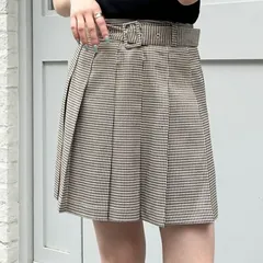 新品 未使用 タグ付き 定価3,960円 INGNI イング レディース 共ベルト付プリーツスカパン ミニスカート スカート F フリーサイズ ブラウン ベージュ チェック プリーツ ショート丈 クラシカル 美脚 ベルト ウエストゴム おしゃれ カジュアル