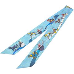 エルメス HERMES ツイリー SPACE DERBY ブルー シルク レディース スカーフ