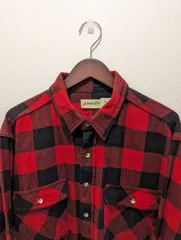 美品　90's　USA製　ST JOHN'S BAY　セントジョンズベイ　シャツ　フランネル　ブロックチェック　赤系　コットン　長袖