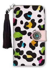 iPhone14Pro ケース 手帳型 アイフォン14 プロ スマホケース フリンジ ストラップ付 コンチョ  おしゃれ 流行 アニマル柄 レオパード 豹柄 ヒョウ柄 牛柄 パイソン 蛇 可愛い カラー03