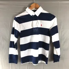 ラルフローレン Ralph Lauren ポロシャツ キッズ 長袖 綿100％ 胸元ワンポイント 刺繍 ボーダー 白 紺 Mサイズ 965904