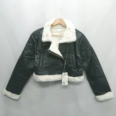◇ ⊇ ◎●未使用● DHOLIC 裏地ファー 長袖 ライダースジャケット サイズF ブラック ホワイト レディース E  【1410100043668】