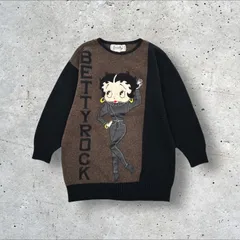 イタリア製 80s 90s ヴィンテージ CASTELBAJAC × BETTY コラボ 合皮&スパンコール 両面BIG刺繍 バイカラー ウール ニット セーター 44