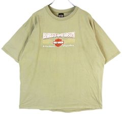 ハーレーダビッドソンHarley Davidson半袖TシャツバイクTモーターサイクルBIKE両面プリントコットンベージュカーキvintageヴィンテージ40313