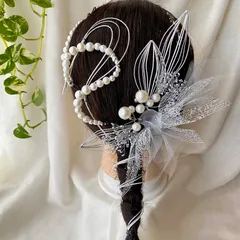 パールの髪飾り　シルバー　パール　金箔付　水引付　結婚式　卒業式　成人式　前撮り　ブライダル  ウェディング　着物　和装　袴