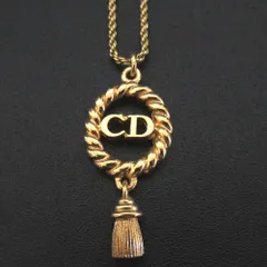 美品 Christian Dior クリスチャンディオール ヴィンテージ GP タッセル ロゴ ネックレス ゴールドカラー レディース 古着 中古 USED