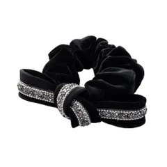 【ブラック×ワンサイズ】[Cream dot. クリームドット公式] ヘアアクセサリー レディース シュシュ リボン ベロア ベルベット 光沢感 ラインストーン ヘアゴム ヘアアクセ ヘアアレンジ 簡単 まとめ髪 シック デコラティブ パーティー 大人