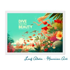 ハワイの海アート A4額付き｜Dive into the Beauty 美しさと癒しの一枚 No.03 Leaf Aloha