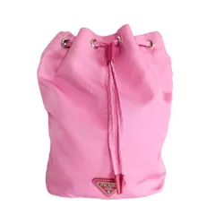 良品 PRADA プラダ ナイロン トライアングルロゴ 巾着ポーチ バッグ ピンク レディース 古着 中古 USED