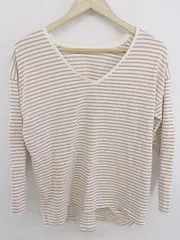 ◇ JOURNAL STANDARD relume ボーダー Vネック 長袖 Tシャツ カットソー サイズF オフホワイト ブラウン系 レディース P  【1210270000580】