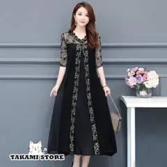 ドレス 結婚式 お呼ばれ ドレス 30代 40代 50代 シースルー パーティードレス 結婚式 二次会 ワンピース 七分袖 長袖 黒 大きいサイズ 3L 4