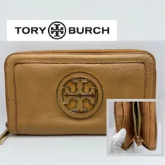 【中古品】トリーバーチTORY BURBH ロゴ　ラウンドファスナー　長財布　ブラウン　レディース