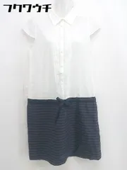◇ Perle Peche ウエストリボン　切替　フレンチスリーブ 膝丈 ワンピース サイズ38 ホワイト　ネイビー レディース  【1106170006053】のサムネイル
