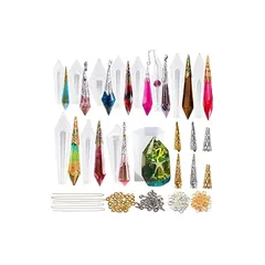 FUNSHOWCASE ペンデュラム シリコンモールド 12個セット 220個キット付 ビーズキャップ付き 水晶 天然石 鉱石 オルゴナイト UVレジン エポキシ樹脂 ペンダント キーチェーン ジュエリー パーツ 宝石 粘土 1