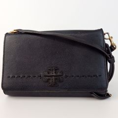 【Tory Burch】トリーバーチ ロゴ入り ショルダーバッグ ブラック レザー レディース【中古】4-2 41129