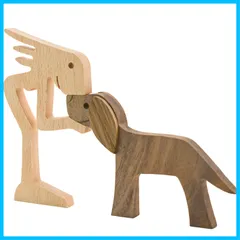 【人気商品】，【特価商品】，【特価】オフィス用 寝室 リビングルーム 男性 女性 男の子 女の子 置物 卓上装飾品 かわいい (犬と女の子) 記念ギフト オーナメント 木製の工芸品の彫刻 家族 手彫り ウッド装飾 木製彫刻 子犬 Enkrio