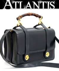 グッチ GUCCI レア ヴィンテージ バンブー ダブルフェイス 2WAYバッグ レザー ネイビー 【70361】