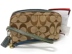 ■極美品■ COACH コーチ シグネチャー キャンバス マルチポーチ マルチケース 小物入れ 化粧ポーチ レディース ブラウン系 DJ4704