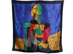 【お得なクーポン配布中!】 ピカソ 大判 アート スカーフ 正方形 絵画柄 肖像画柄 レディース ストール PICASSO マルチカラー ハンカチ 大きいサイズ 黄色い背景の女