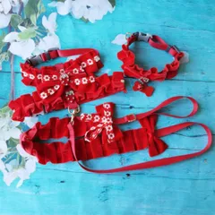 レッドフリルラクシュアリー　ハーネス＆リード【犬服リード専門店rumor　ルモール】小型犬 犬用 可愛い 安い お揃い 人気 おしゃれ リード ハーネス ベルトタイプ 犬 猫 ペット