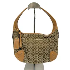 COACH コーチ シグネチャー ワンショルダーバッグ ハンドバッグ レザー 本革 キャンバス ブラウン 茶色 D0785