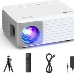 超美品☆AKIYO 小型 プロジェクター 家庭用 6500LM 1080PフルHD高輝度 ホームシアター 内蔵HiFiスピーカー 25% ズーム機能 ±20°台形補正のサムネイル